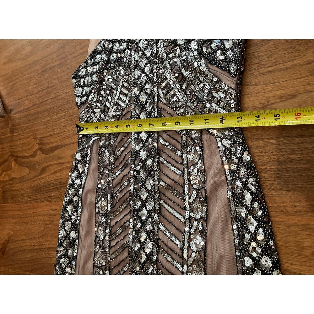 Verty Sequin Cocktail Dress Small Black Silver Nude‎ Mesh Illusion Party - Picture 11 of 11